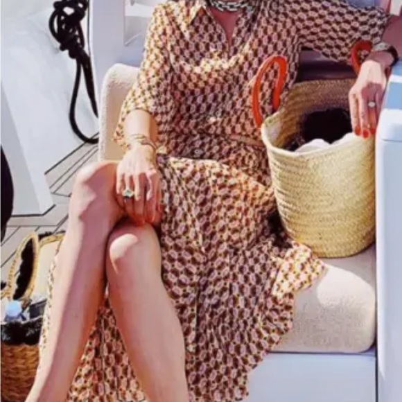 Zara Limited Edition Olivia Palermo Geographic Printed Midi Long Dress S Small - Picture 7 of 11